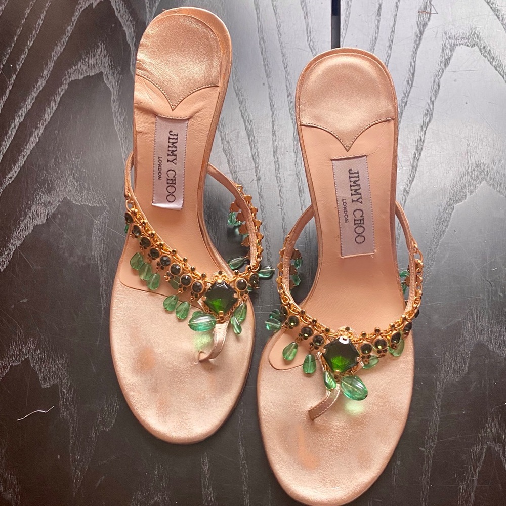 Jimmy Choo Jeweled Leather Stiletto Sandal Heels